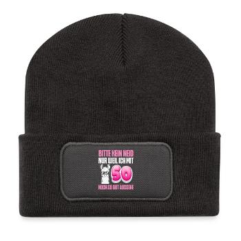 50. Geburtstag - Recycelte Patch Beanie - Dunkelgrau - Vorne