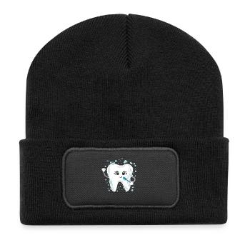 Zahnarzt Zähne Kawaii - Recycelte Patch Beanie - Schwarz - Vorne