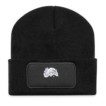 weißes Axolotl - Recycelte Patch Beanie - Schwarz - Vorne