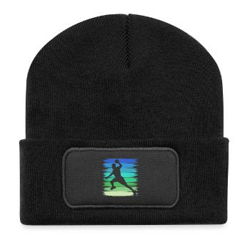 Handball Handballspieler im Schuß aufs Tor - Recycelte Patch Beanie - Schwarz - Vorne