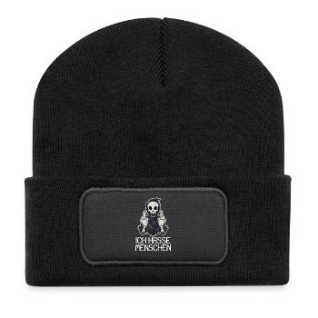 Halloween Sensenmann Ich hasse Menschen - Recycelte Patch Beanie - Schwarz - Vorne