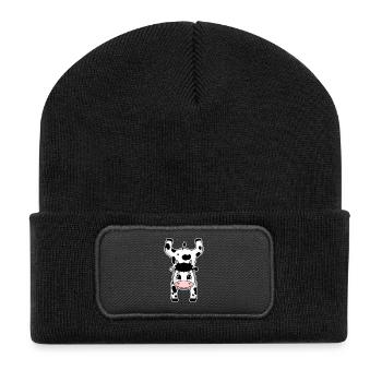 Turnen Sport Handstand Kuh - Recycelte Patch Beanie - Schwarz - Vorne