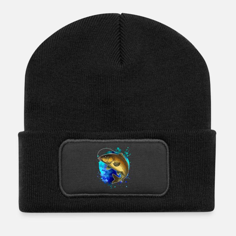 Chemise de pêche à la carpe Splash Art Pêcheur cadeau - Beanie recyclé à patch - noir