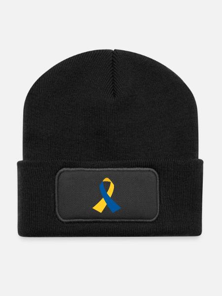 BlueYellow Ribbon Icon - Recycled Patch Beanie - black