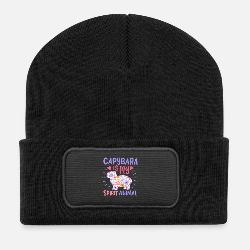 Capybara Krafttier - Recycelte Patch Beanie - Schwarz