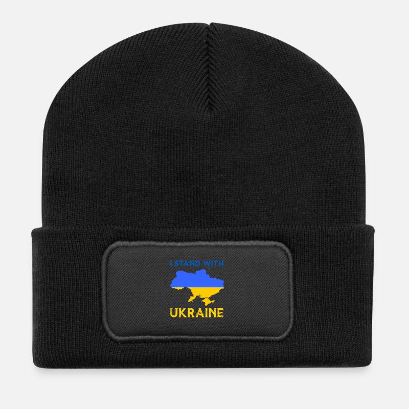 I Stand With Ukraine Flag - Ukraine Strong - Beanie recyclé à patch - noir