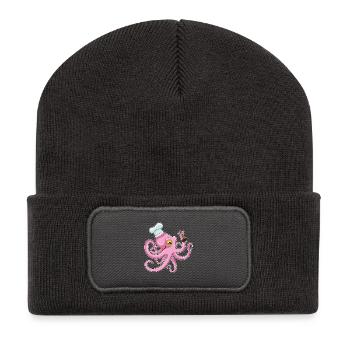 Krake Koch Kochlöffel Kochen - Recycelte Patch Beanie - Dunkelgrau - Vorne