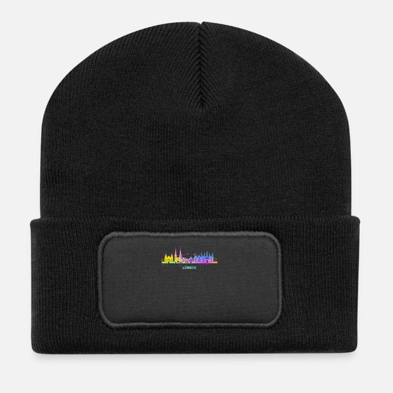 Lübeck Skyline Bunt Lübecker Norddeutschland - Recycelte Patch Beanie - Schwarz