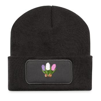 Jacinthes dessinées à la main - Beanie recyclé à patch - charbon - Devant
