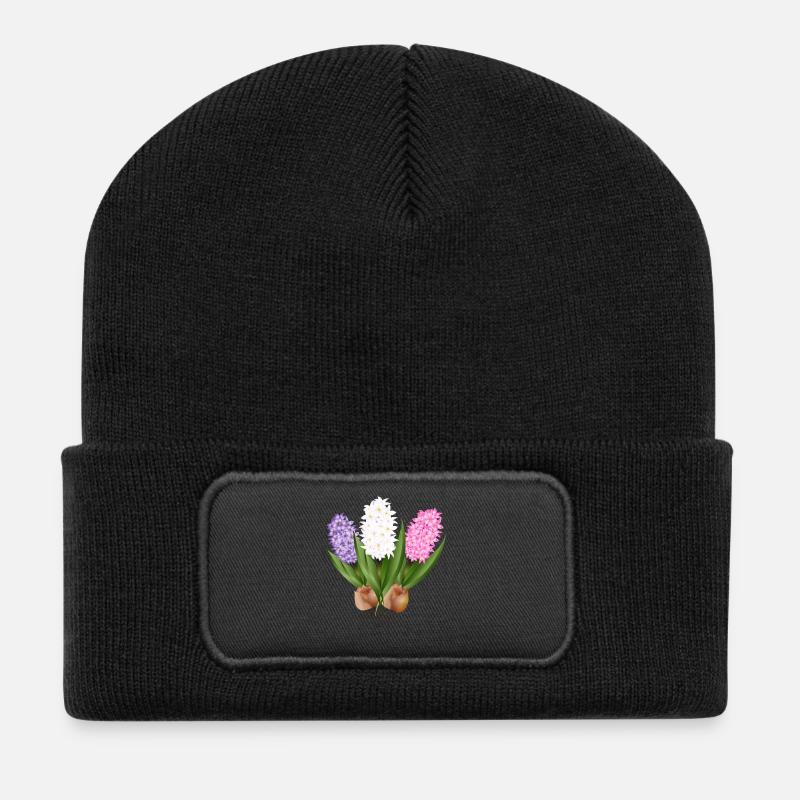 Von Hand gezeichnete Hyazinthen - Recycelte Patch Beanie - Schwarz