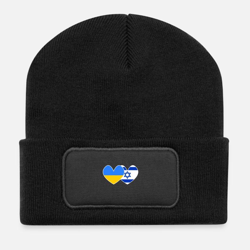 Ukraine und Israel Unterstützung - Recycelte Patch Beanie - Schwarz