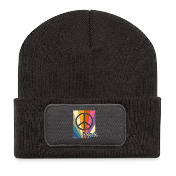 Paix Paix Liberté Pas de guerre Signe de paix - Beanie recyclé à patch - charbon - Devant