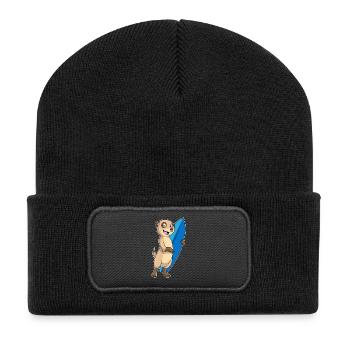 Erdmännchen Surfen Surfbrett Sommer - Recycelte Patch Beanie - Schwarz - Vorne