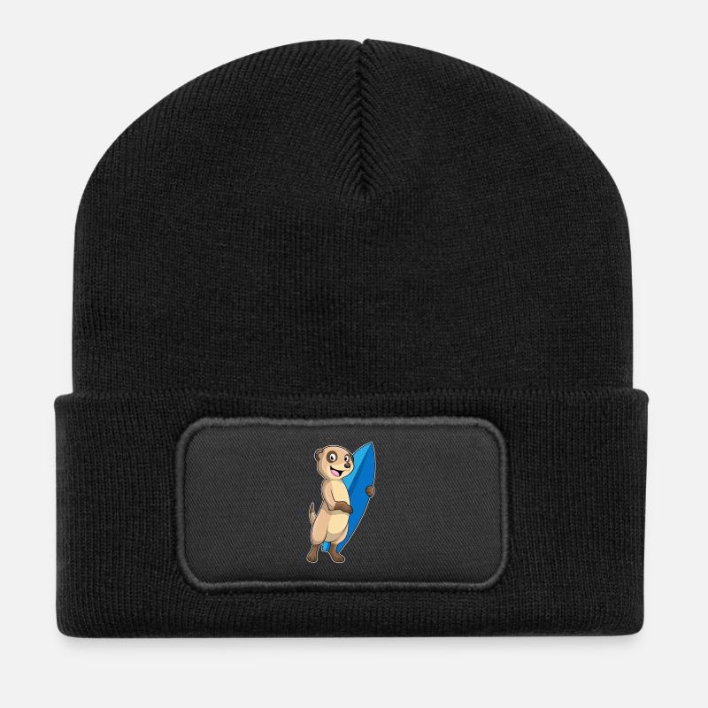 Erdmännchen Surfen Surfbrett Sommer - Recycelte Patch Beanie - Schwarz