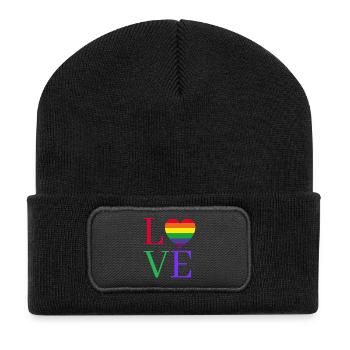 Regenbogen Love Herz Pride  - Recycelte Patch Beanie - Schwarz - Vorne