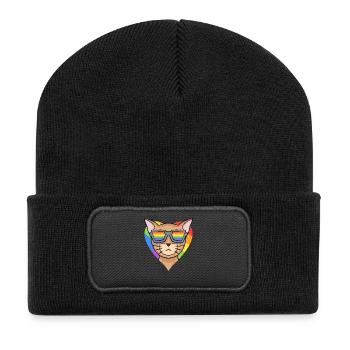 LGBT Katze Abessinierkatze Regenbogen - Recycelte Patch Beanie - Schwarz - Vorne