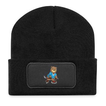 Biber Eishockey Eishockeyschläger - Recycelte Patch Beanie - Schwarz - Vorne