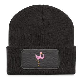 Flamingo Lippenstift - Recycelte Patch Beanie - Dunkelgrau - Vorne