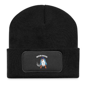 Möwe mit Schwert Moin Begrüßung - Recycelte Patch Beanie - Schwarz - Vorne