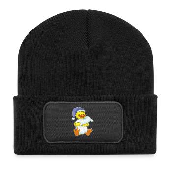 Ente Schlafen Kissen - Recycelte Patch Beanie - Schwarz - Vorne