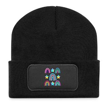 colorful rainbow and stars - Recycled Patch Beanie - black - Front