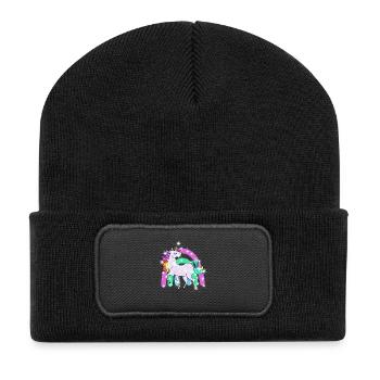 licorne étincelante avec arc-en-ciel - Beanie recyclé à patch - noir - Devant