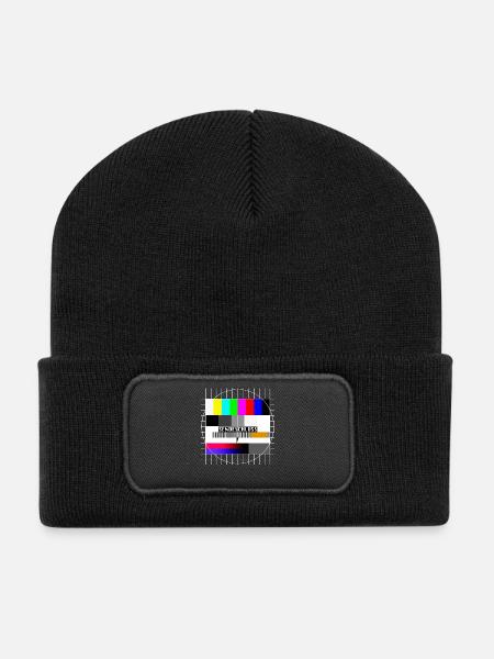 Testbild Sendeschluss 80er 90er Jahre Party Kostüm - Recycelte Patch Beanie - Schwarz