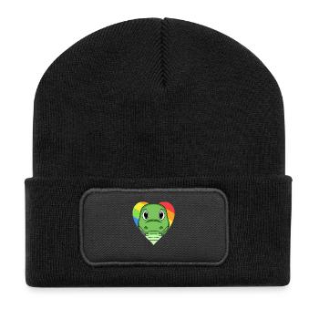 LGBT Tier Krokodile Regenbogen Herz - Recycelte Patch Beanie - Schwarz - Vorne