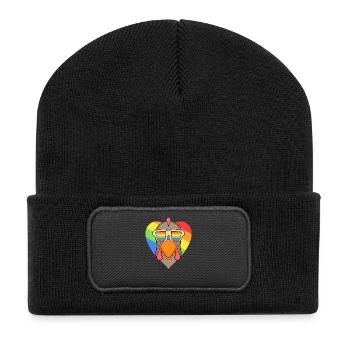 LGBT Animal Chicken Rainbow Heart - Recycled Patch Beanie - black - Front