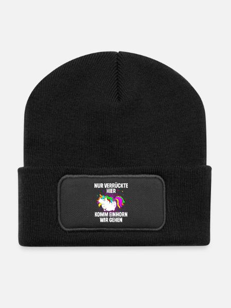 Nur Verrückte Hier Komm Einhorn Wir Gehen - Recycelte Patch Beanie - Schwarz