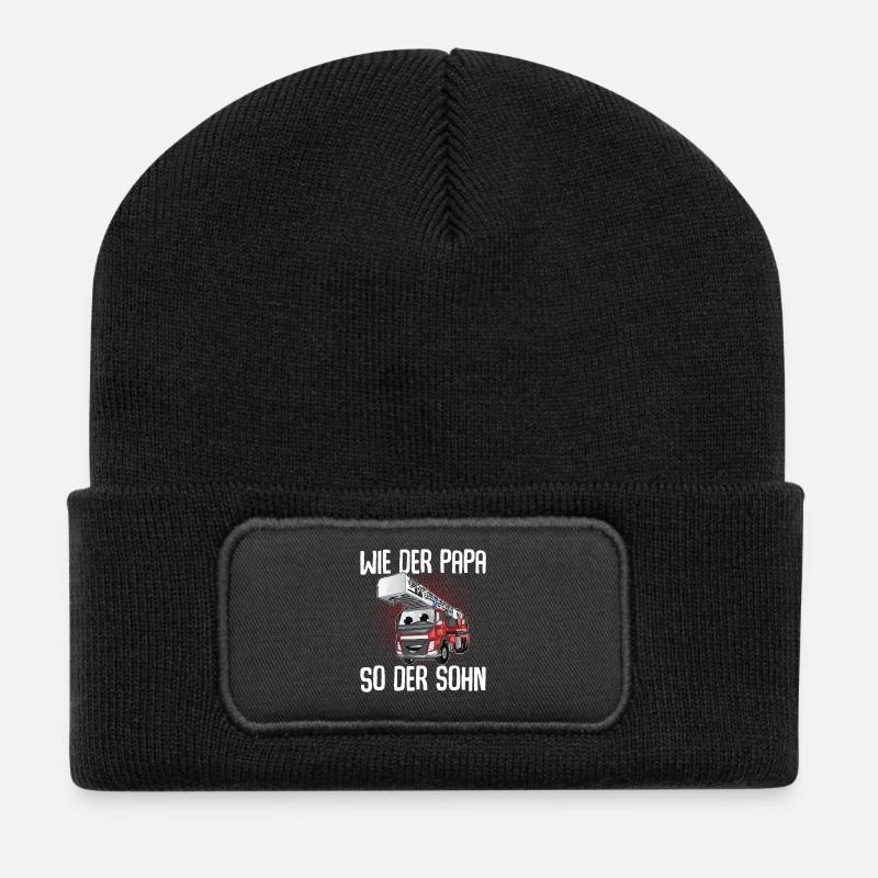 Feuerwehr Wie Der Papa So Der Sohn - Recycelte Patch Beanie - Schwarz
