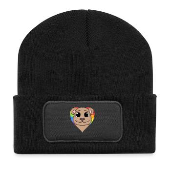 Braunbär Lgbt Regenbogen Farben - Recycelte Patch Beanie - Schwarz - Vorne