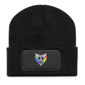 LGBT Katze Sphynx Regenbogen - Recycelte Patch Beanie - Schwarz - Vorne