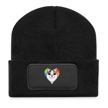 LGBT Katze Türkisch Van Regenbogen - Recycelte Patch Beanie - Schwarz - Vorne