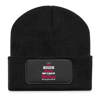 Super soeur cadeau drôle future maman - Beanie recyclé à patch - noir - Devant
