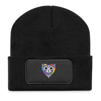 LGBT Katze Britisch Kurzhaar Regenbogen - Recycelte Patch Beanie - Schwarz - Vorne