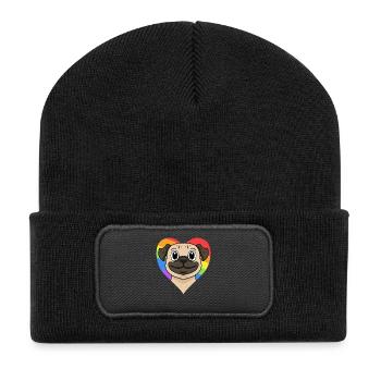 LGBT Hund Mops Regenbogen - Recycelte Patch Beanie - Schwarz - Vorne