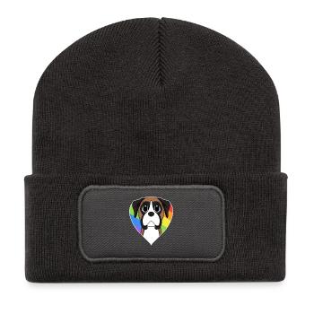 LGBT Hund Deutscher Boxer Regenbogen - Recycelte Patch Beanie - Dunkelgrau - Vorne