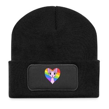 Chat LGBT Sphynx Rainbow - Beanie recyclé à patch - noir - Devant