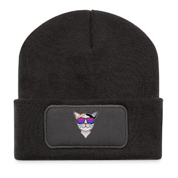 Bisexuell Japanese Bobtail Katze Geschenk - Recycelte Patch Beanie - Dunkelgrau - Vorne