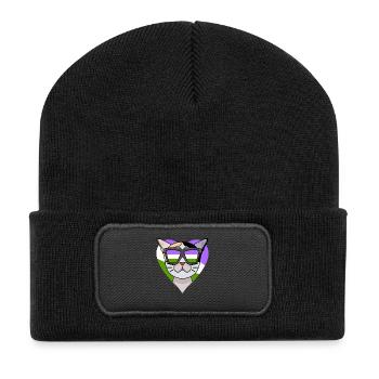 Genderqueer Lgbt Katze Japanese Bobtail - Recycelte Patch Beanie - Schwarz - Vorne