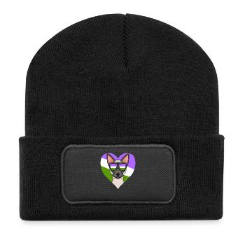 Genderqueer Lgbt Katze Siamkatze - Recycelte Patch Beanie - Schwarz - Vorne