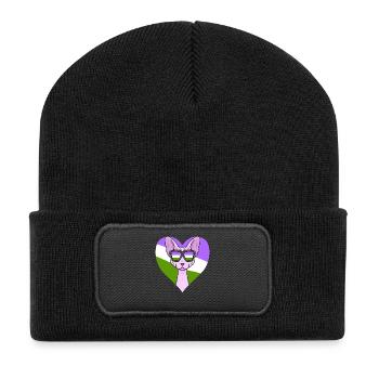 Genderqueer Lgbt Chat Sphynx - Beanie recyclé à patch - noir - Devant