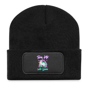 Tschüss Kita! hallo Schule Regenbogen Einhorn - Recycelte Patch Beanie - Schwarz - Vorne