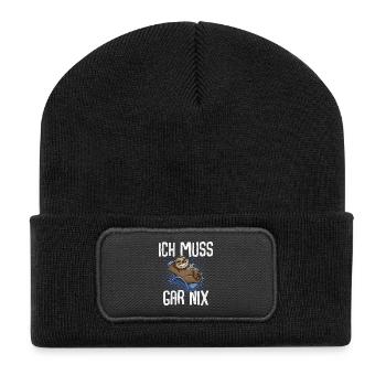 Ich Muss Gar Nix Faultier - Recycelte Patch Beanie - Schwarz - Vorne