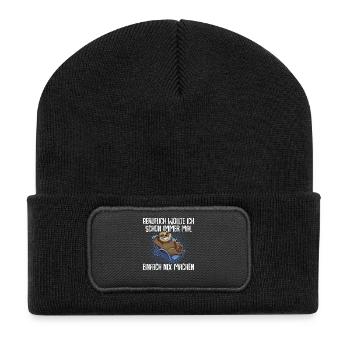 Faultier Beruf - Recycelte Patch Beanie - Schwarz - Vorne