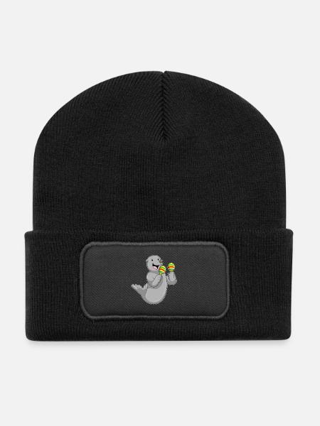 Seehund Musiker Rassel Musik - Recycelte Patch Beanie - Schwarz