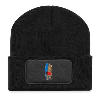 Pferd Surfen Surfbrett Sommer - Recycelte Patch Beanie - Schwarz - Vorne
