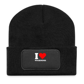 I Love Wochenende Wochenend Liebe Endlich Freitag - Recycelte Patch Beanie - Schwarz - Vorne