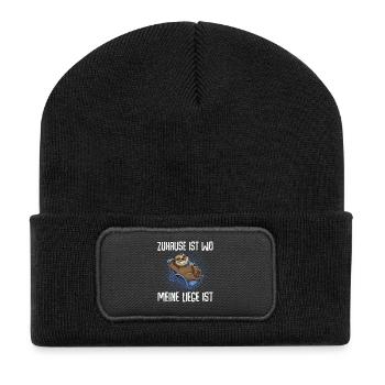 Zuhause Ist Wo Meine Liege Ist Urlaub Urlauber - Recycelte Patch Beanie - Schwarz - Vorne